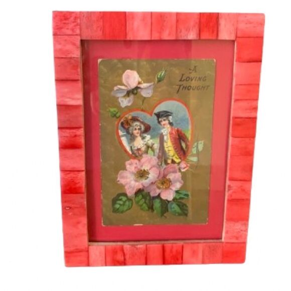 Vintage Victorian Valentines Day Love Postcard in Red Handmade 4x6” Photo Frame - Picture 3 of 6